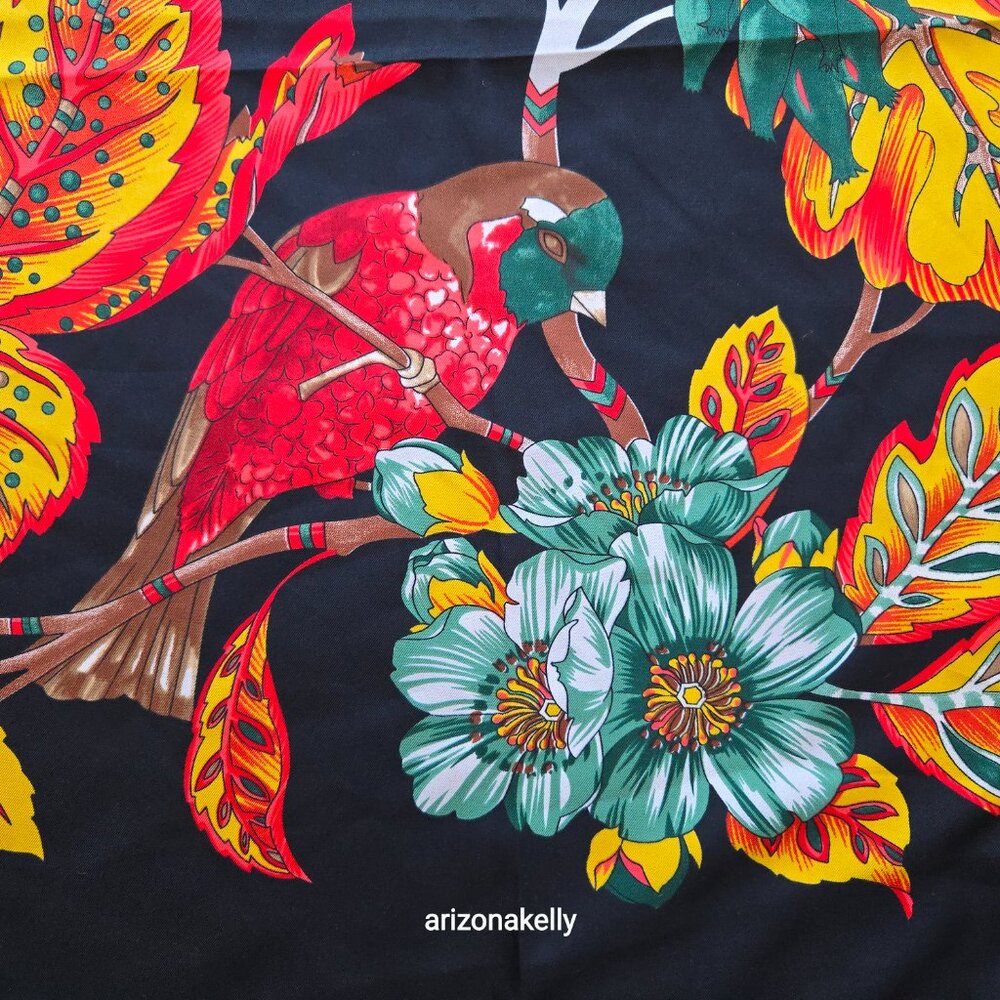 NWOT Huge Silk Scarf Shawl Wrap Birds Leaves Flowers - Picture 4 of 11